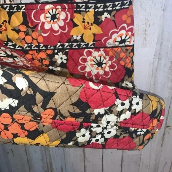 Vera Bradley Quilted Tote Bag Orange Red Floral Pattern - Picture 6 of 14